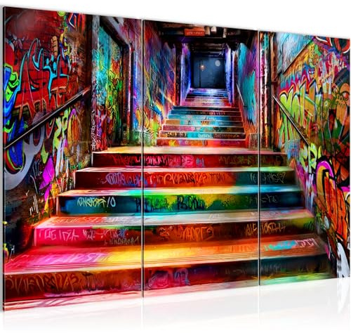 Runa Art Wandbilder Street Art Bild XXL Wohnzimmer Schlafzimmer Büro Treppenhaus Bunt 120 x 80 cm 3 Teilig 061431a