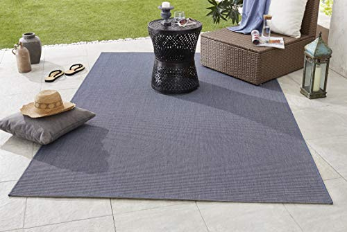 NORTHRUGS Outdoor Rug Match 120 x 170 cm Weatherproof Modern Plain All-Over Plain Design Runner for Balcony Patio Garden Conservatory Living Room Rug Waterproof in Blue, Polypropylene, 120 x 170 cm