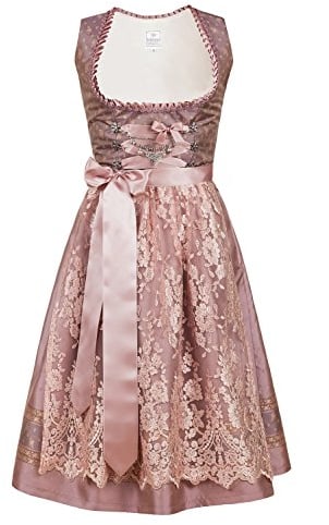 Edelnice Trachtenmode Exklusives Designer Midi Dirndl Madeleine inkl. Spitzen Dirndlschürze und Charivari Gr. 32-52, Rosa, 54