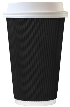 We Can Source It Ltd - 8oz. Black Ripple Paper Cups with Black Lids - 100 Pack