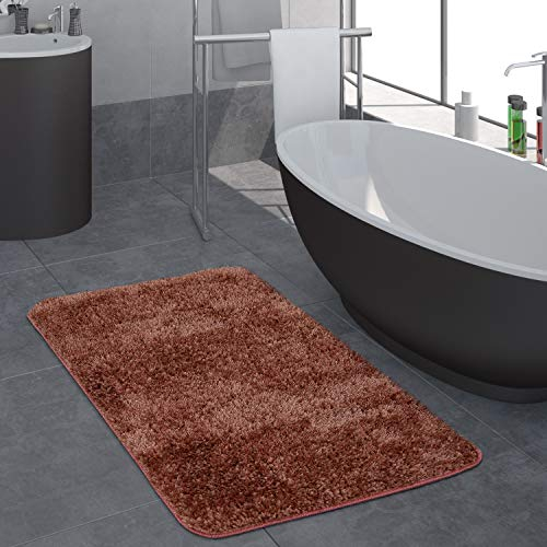 Paco Home Badezimmerteppich Badematte Badteppich Einfarbig rutschfest Waschbar Weich Modern Braun Rostbraun, Grösse:Ø 80 cm Rund