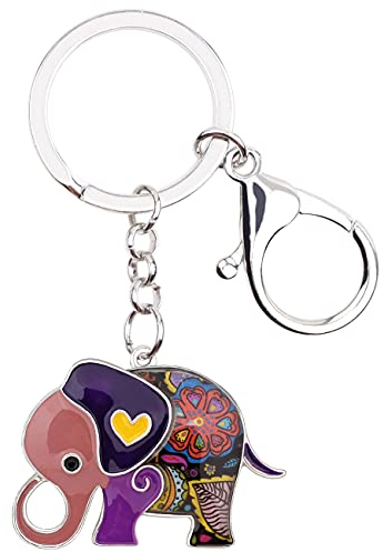 WEVENI Emaille EléPhant Porte-clés Cute EléPhant Porte-clés pour les Femme Filles Sac Accessoires de Voiture (Violet)
