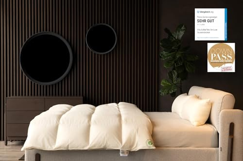 Vitaschlaf® Bio-Luxe-KBA TESTSIEGER W4 MEDIUM GANZJAHRESDECKE Organic 100% GÄNSE Daunendecke Deutsche Qualität Downpass (220 x 240 cm)