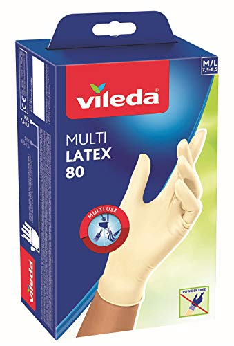 Vileda Multi Latex Boîte de Gants Jetables en Latex Naturel, Taille M-L, 80 Unités