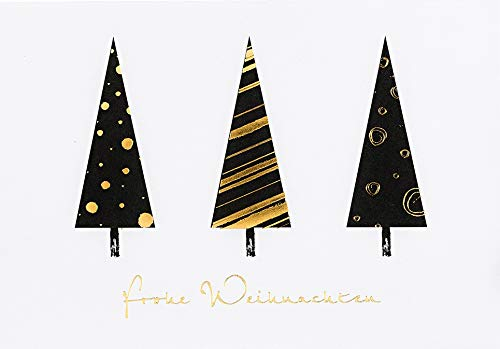 Perleberg minimalistische Weihnachtskarte mit Umschlag in gold- hochwertige Weihnachtspostkarte mit Tannenbaum-Motiv - Karte Weihnachten für schöne Weihnachtsgrüße - Grußkarte