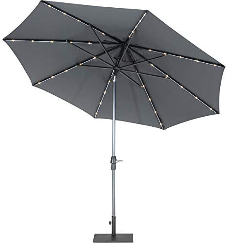 KETTLER 3.0m Wind Up Parasol with Auto Tilt LED Solar - Grey Frame/Taupe Canopy