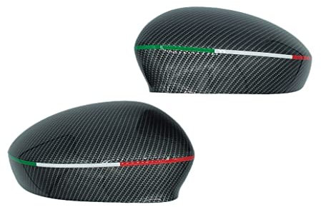 Coppia Calotte Specchio Carbon look Effetto Fibra di Carbonio Bandiera Italiana Tricolore coprispecchietti retrovisori tuning destro + sinistro