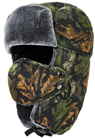 TAGVO Hiver Chapka Camouflage Chapeau de Trappeur Bombardier, Chapeau de Cavalier Oreille Chaude avec Masque Coupe-vent, Chapeau de Chasser Unisexe Ushanka pour Ski en Plein Air