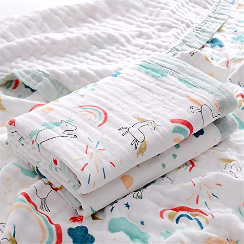 Chickw1 Musselin Babydecke Cartoon Drucken Baumwolle Pucktücher Badetuch Vielseitig Dick Decke Kuscheldecke für Junge,Mädchen,Babys Gesche,Baby Kinderwagen (110x110cm,Einhorn)