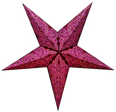 Sternenlicht Papierstern Paris Rot&Rosa 5 Zackig, Weihnachtsstern für Wohnraum und Fenster mit Beleuchtungsset