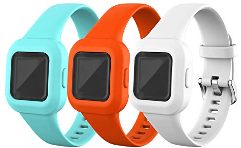 Chofit Armbänder kompatibel mit Garmin Vivofit jr.3 Armband, Verstellbares Ersatzarmband aus Weichem Silikon, Sportarmband für Kinder ab 4 Jahren für Vivofit jr.3 (Orange+Blaugrün+Weiß)