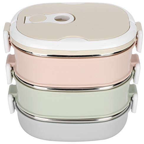 Atyhao Tragbare -Box aus Edelstahl für Kinder und Erwachsene, stapelbarer auslaufsicherer Lunchbox-isolierter thermischer Lebensmittelbehälter(3 Layer)
