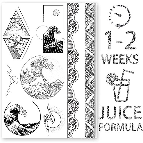 AWAKEN Faux tatouage temporaire pour hommes, autocollants pour bras, poitrine, imperméable, à base de plantes, dure 1 à 2 semaines, Kanagawa Ukiyoe, vague de mer japonaise (Design 6)