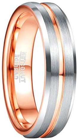 GALANI Bague Fiancaille Homme Femme Or Rose Annea en Carbure de Tungstène Argent 6mm avec Finition Brossée e Rainures 6mm Bagues pour Alliance Fiançailles Couple d'Amitié Lifestyle Taille 67(21.3)