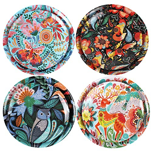DAPOTO Melamine Plates Set for 4-8 Pcs:Camping Dishes Set with 4 Dinner Plates and 4 Salad Plates.Lightweight and Unbreakable.Indoor and Outdoor Use.