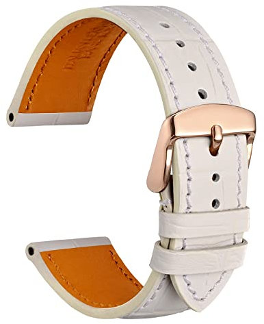 WOCCI 22mm Uhrenarmband Leder für Damen und Herren, Geprägtes Alligator, Roségoldene Schnalle (Weiß)
