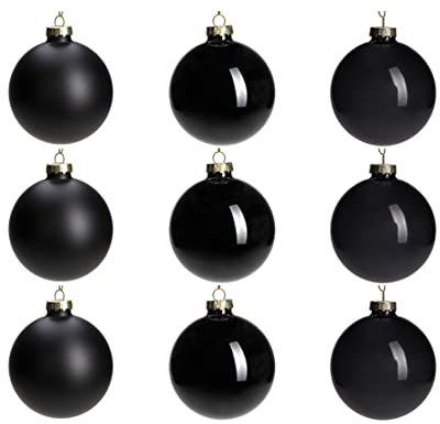 DN DECONATION Schwarze Glas-Weihnachtskugeln, 8 cm, hängende Weihnachtskugeln für Weihnachtsbaumdekoration, 9 Stück, Dekoration für Gothic, Weihnachten, Halloween, DIY-Geschenk