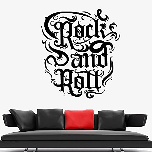 QIANGTOU Rock'n'Roll Vinyl Wandtattoo Nachtclub Schild Musik Zitat Wandaufkleber Bar Dekoration Zubehör Für Wohnzimmer 54x62cm