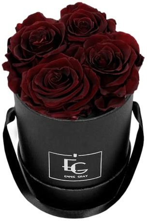 EG EMMIE GRAY Classic Infinity Rosenbox | Round | XS - 4 wunderschöne Infinity Rosen mit langjähriger Haltbarkeit, echte Rosen die bis zu DREI Jahre blühen(burgundy)