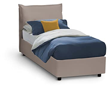 Talamo Italia - Einzelbett Sarah, Bettkasten mit Kunstlederbezug, 100 % Made in Italy, Öffnung vorne, geeignet für Matratzen 90 x 200 cm, Taupe