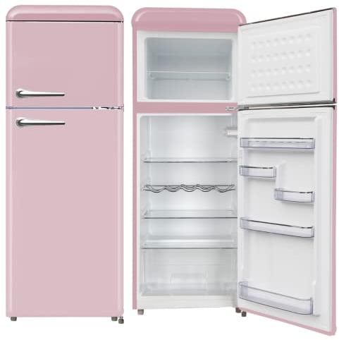 Wolkenstein Retro Kühl-Gefrierkombination WGK218RT SP Pink | 50er Jahre Retro Look| Nutzinhalt 208L l 4**** Gefrierfach l Höhe 147cm l Kühlteil 160L l Gefrierteil 48L l 184 kWh l [Energieklasse E]