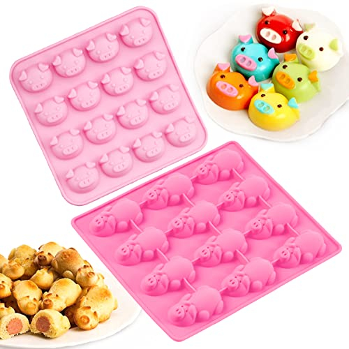 XiXiRan Schwein Form Silikonform, 2 Pcs Silikonform Schweinchen, Schwein Silikon Backform, Schweinchen Silikon Kuchen Mold, für Schokolade, Süßigkeiten, Gelee, Eiswürfel (Pink)