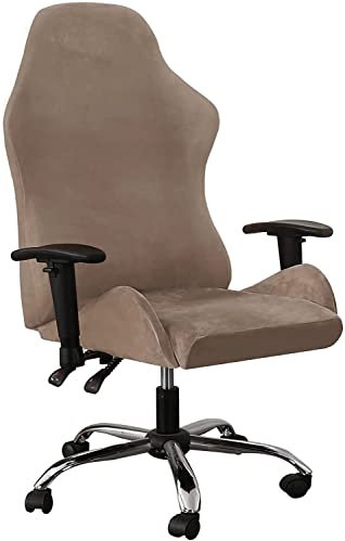 LINFKY 2 Stück Samt Gaming Stuhlbezüge Dehnbare Spielstuhl Bezug Gaming Stuhlhussen Computer Reclining Racing gekräuselten Gamer Stuhl Schutz Drehsessel Bezüge (Taupe)