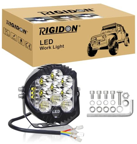 RIGIDON 1x Rund Led Arbeitsscheinwerfer, 5 Zoll 50W 5000 Lumen alu led lichtleiste, 12V 24V Wasserdicht offroad beleuchtung für Auto ATV LKW Traktor Fahrzeuge 4x4, led nebelscheinwerfer 6000k weiß