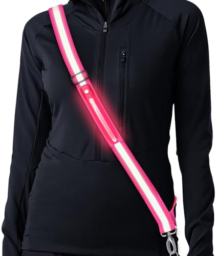 Lauflicht Joggen mit Reflektoren Gürtel, LED Lauflampe USB Aufladbar Verstellbar Nacht Sicherheitslicht Laufgürtel für Joggen Laufen Running Fahrradfahren Hundewandern Outdoor Sports (Pink)