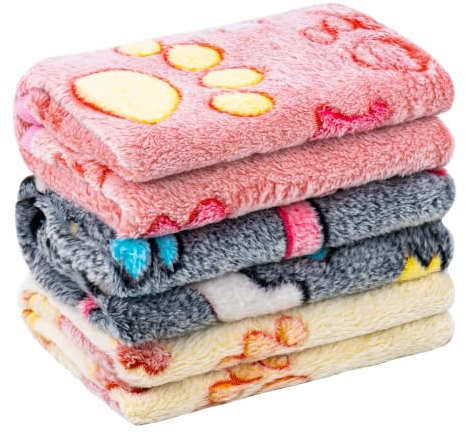 MICOOYO Confezione da 3 coperte per cani, lavabili, soffici, in pile, per gatti, gattini, cuccioli, calde coperte con impronte di zampe, per cani di taglia piccola, media e grande (ossa di zampa, S)