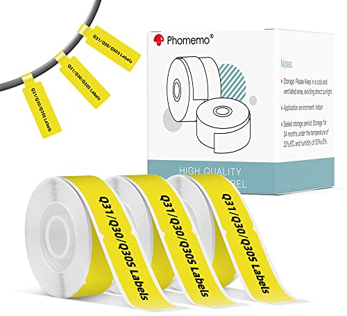 Phomemo Q31/Q30 Kabel-Etiketten, Selbstklebende Kabel-Etiketten, Gelbe Aufkleber, Wasserdicht und reißfest, Kompatibel mit Colorwing Q30, für Phomemo Q31/Q30/Q30S Bluetooth Label Printer-3 Rollen