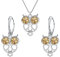 Schmuckset für Damen Ohrringe Silber 925 Hängend Eule Weisheit - Kette Damen mit Anhänger Schmuck Set für Sie mit Kristallen - Ohrringe Hängend und Halskette Mädchen Geschenk Frauen (Golden Shadow)