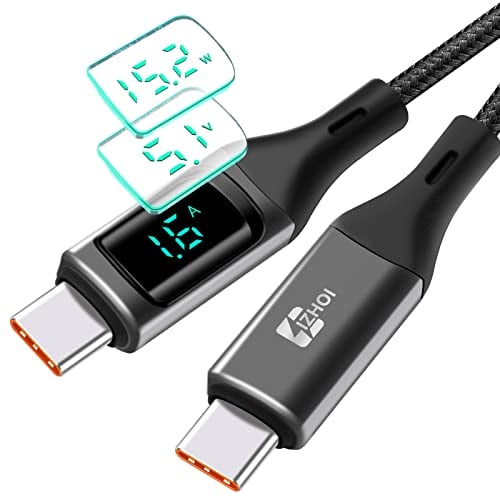 IZHOI USB C auf USB C Kabel 100W,Ladekabel USB C mit LED Anzeige zeigt abwechselnd W/V/A,PD Schnellladekabel für APad Air/APad Pro,MacBook Pro Samsung Galaxy S21/S10/S9/ Plus (2m, Schwarz)