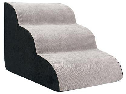 Haustiertreppe, 3 Stufen, hochdichte Schaumstoff-Hundetreppe, Hundetreppe mit waschbarem Flanellbezug, rutschfeste Haustierleiter für Schlafsofa – 40 x 55 x 35 cm