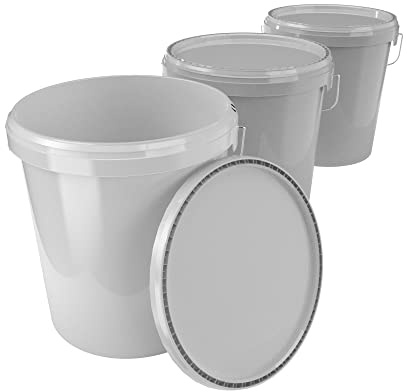 3X Eimer mit Deckel 16 Liter Grau - lebensmittelecht luftdicht und stabil, Leer Eimer mit Griff und Verschluss Deckel für Lebensmittel Chemie Wand Farbe Waschpulver Klebstoffe geeignet