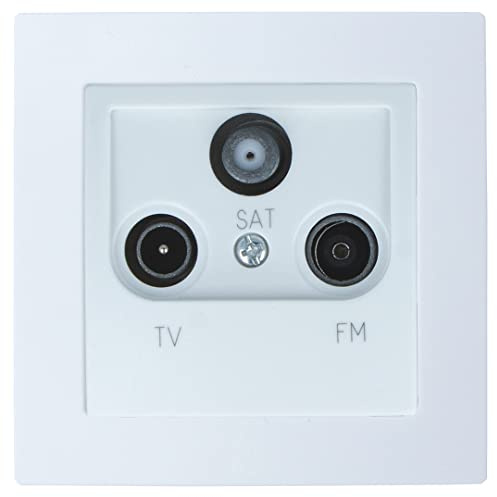 LINA TV & SAT & Radio Dose für Unterputz Antenne WEIß mit Glasrahmen H1-D63TFS Komplettset UP Stecker Wandsteckdose einfach Glas Rahmen