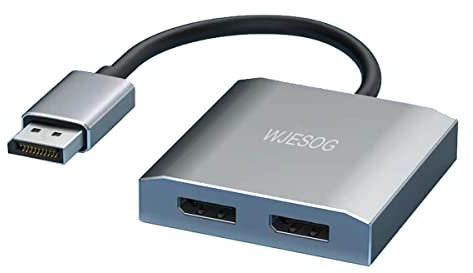 WJESOG Displayport to Dual Displayport Splitter Dual 4K@60Hz Resolution,DP to 2 Displayport Hub Multi Stream Transport Support 4K Resolution for Windows and Mac System