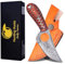 HUNTING HUNTS Predator Hunter - Handgefertigtes Damastmesser mit Lederscheide - Für Skinning, Camping, Outdoor - EDC 17,8 cm feste Klinge Bushcraft Messer | Rot Schwarz Exotischer Holzgriff