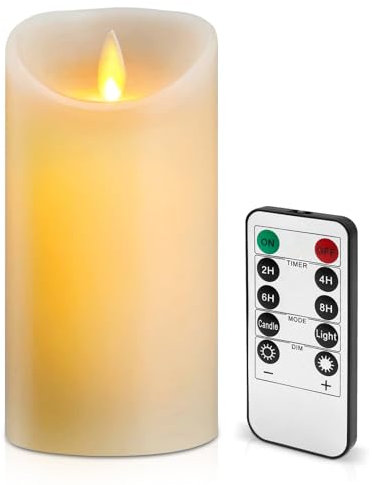 Lerelin LED Battery Operated Decorative Candle, Realistic Dancing Flame, Safe & Worry-Free, Remote Control with Timer, Versatile Decoration, Red, Wood and Wax, Traditional Style, 7.5cm x 15cm