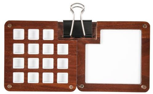 Mini Palette Portable, 15 Grilles Petite Palette Aquarelle Bois Carnet Croquis Magnétique Plateau Peinture Voyage en Noyer pour Peintres et Artistes, 1 Clip (sans Pigment)
