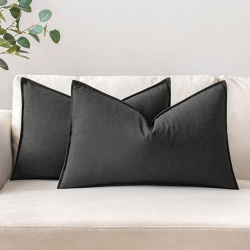 MIULEE Kissenbezug Kissenhülle Dekokissen Leinen Baumwolle Dekorative Kissenbezüge Waschbar Sofakissen mit Verstecktem Reißverschluss für Wohnzimmer Schlafzimmer Sofa 2er Set 30x50 cm Dunkelgrau