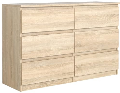 MebLocker Kommode mit 6 Schubladen 140 cm Ideal für Wohnzimmer, Schlafzimmer, Kinderzimmer, Jugendzimmer und Büro Moderne Elegante Lösung für stilvolle Aufbewahrung (Sonoma-Eiche)