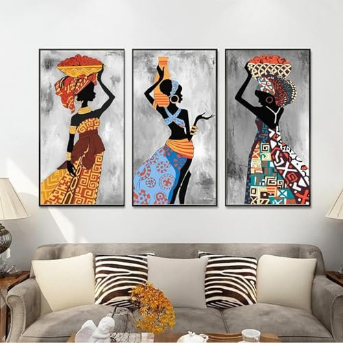 JACBON Affiche imprimée de femmes noires africaines, peinture sur toile abstraite de danse de femmes africaines, tableau d'art mural pour salon, décoration d'intérieur, 40x50cm x 3, sans cadre