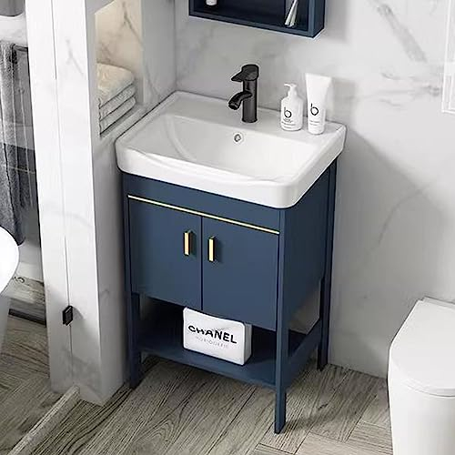 Eckwaschbecken-Set für Badezimmer, Keramik-Waschbecken, Keramik-Waschbecken, weißes Porzellan-Keramik-Waschbecken mit Abtropfeinheit und Wasserrohr-Wasserhahn und Ablageregalen für Badezimmerwäsche.