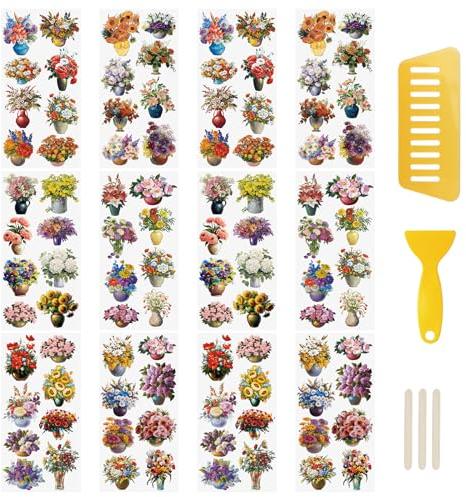 WANDIC 12 Blatt Reiben auf Transfer Aufkleber Ölgemälde Stil Blumen Abziehbilder Wasserdichte Aufkleber Möbel Handwerk Decals für DIY Scrapbooking