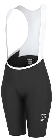 INBIKE Radlerhose Damen Gepolstert mit Tasche Kurz Sommer Sport Fahrradhose Radhose Sitzpolster Fahrrad Trägerhose Hose Rennrad Radsport Bib Shorts Schwarz XS