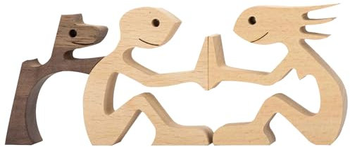JVHLOV Holzschnitzerei, Handgefertigte Holzstatue, Kätzchen und Menschen Statue Skulptur, Holzskulptur Ornamente (Mann+Frau)