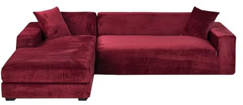 GUYIRT Couch Überwurf L Form Kratzfest Katzen, L Förmiger Sofabezug, Sofa Überzug Ecksofa Samt, Sofabezug Ecksofa L Form Stretch, Waschbar (rot,4+2 Sitzer)