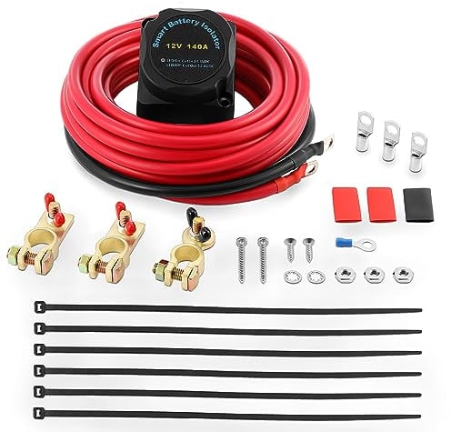 GEARMONSTER 12V/140A BSR Trennrelais Komplettset, vollautomatisches Batterie Trennrelais, Doppelbatterie-Isolator-Kit, VSR Automatisches Ladegerät mit 6M Kabel für Auto, LKW, Wohnmobile, Boote
