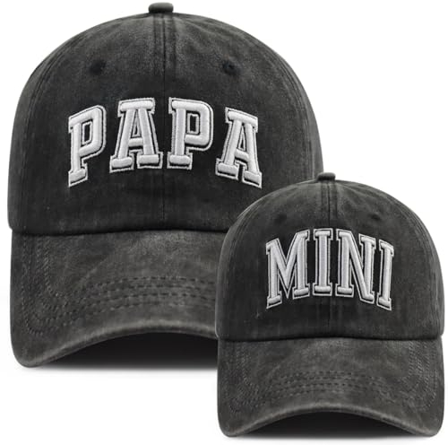 Baseballkappe mit Papa- und Mini-Baseballkappe für Vater, Kind, verstellbare Baumwolle, für Vater, Sohn, Tochter, passende Outfits, Mütze, 2 Stück, Schwarz bestickt, Einheitsgröße